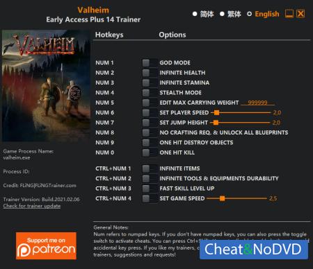 Valheim  Trainer +14 Early Access 2021.02.06 {FLiNG}