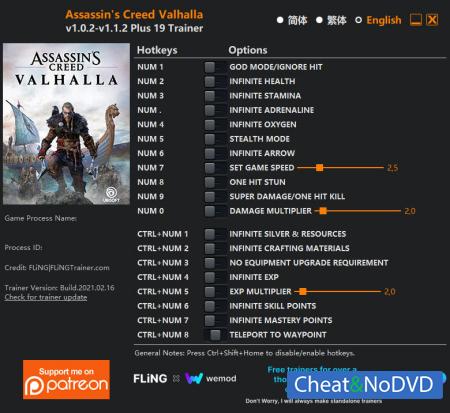 Assassin's Creed: Valhalla  Trainer +19 v1.1.2 {FLiNG}