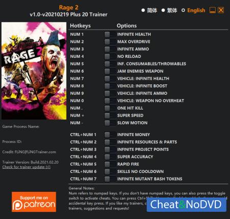 RAGE 2  Trainer +20 v2021.02.19 {FLiNG}