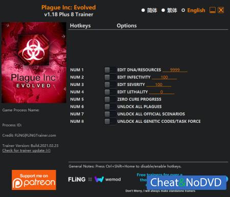 Plague Inc. Evolved  Trainer +8 v1.18 {FLiNG}