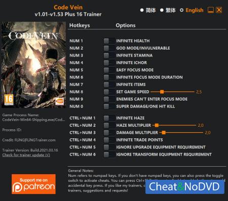 Code Vein  Trainer +16 v1.53 {FLiNG}