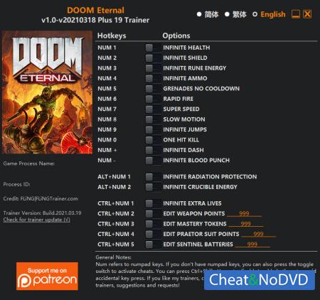 DOOM Eternal  Trainer +19 v2021.03.19 {FLiNG}