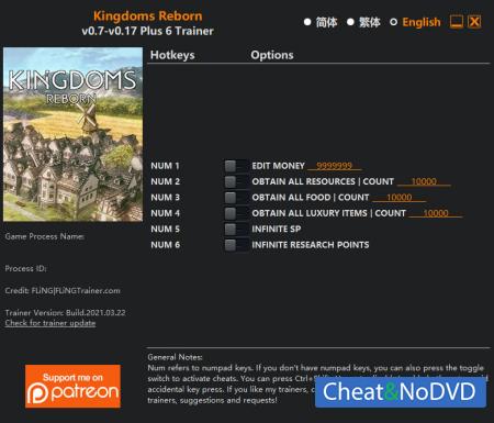 Kingdoms Reborn  Trainer +6 v0.17 {FLiNG}