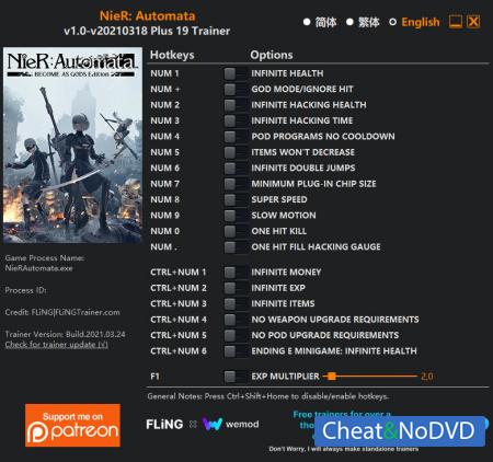 Nier Automata: Become as Gods Edition  Trainer +19 v2021.03.18 {FLiNG}