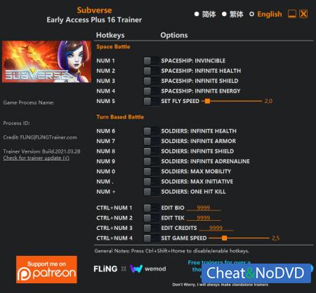 Subverse  Trainer +16 Early Access 2021.03.28 {FLiNG}