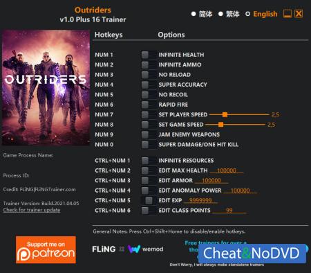 Outriders  Trainer +16 v1.0 {FLiNG}