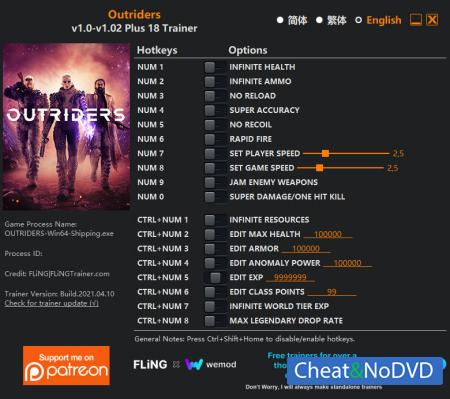 Outriders  Trainer +18 v1.02 {FLiNG}
