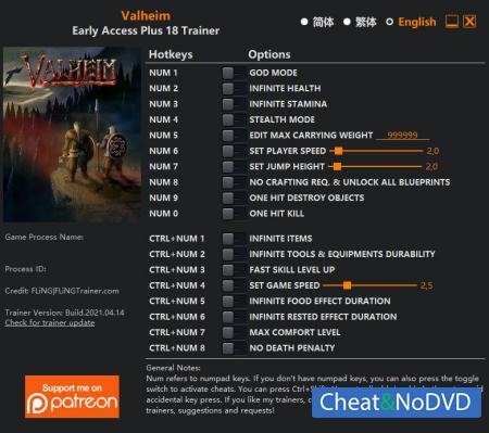 Valheim  Trainer +18 Early Access 2021.04.14 {FLiNG}