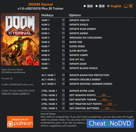 DOOM Eternal  Trainer +19 v2021.04.20 {FLiNG}