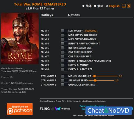 Total War: Rome Remastered  Trainer +13 v2.0 {FLiNG}