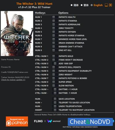 The Witcher 3: Wild Hunt  Trainer +22 v1.32 {FLiNG}