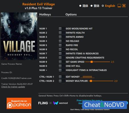 Resident Evil Village  Trainer +13 v1.0 {FLiNG}