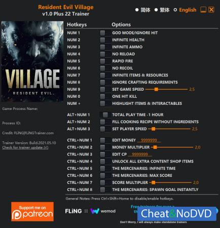 Resident Evil Village  Trainer +22 v1.0 {FLiNG}