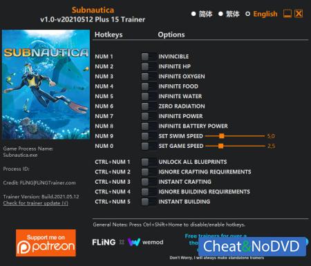 Subnautica  Trainer +15 v2021.05.12 {FLiNG}