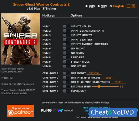 Sniper Ghost Warrior Contracts 2  Trainer +15 v1.0 {FLiNG}