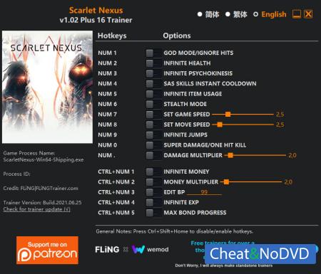 Scarlet Nexus  Trainer +16 v1.02 {FLiNG}