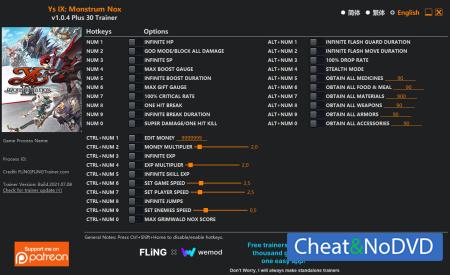 Ys IX: Monstrum Nox  Trainer +30 v1.0.4 {FLiNG}