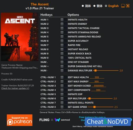 The Ascent  Trainer +21 v1.0 {FLiNG}