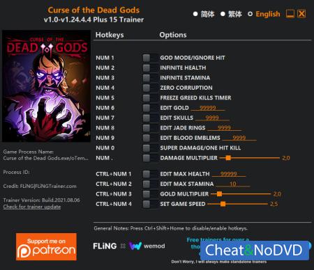 Curse of the Dead Gods  Trainer +15 v1.24.4.4 {FLiNG}