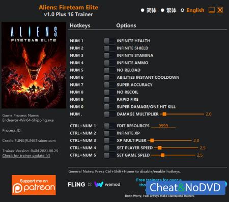 Aliens: Fireteam Elite  Trainer +16 v1.0 {FLiNG}