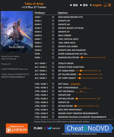 Tales of Arise  Trainer +27 v1.0 {FLiNG}