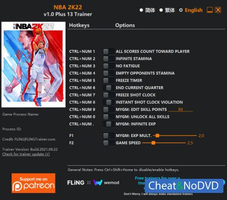 NBA 2K22  Trainer +13 v1.0 {FLiNG}