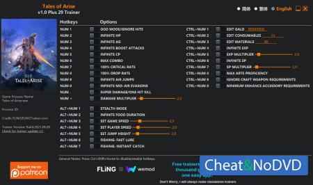 Tales of Arise  Trainer +29 v1.0 2021.09.28 {FLiNG}
