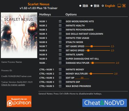 Scarlet Nexus  Trainer +16 v1.03 {FLiNG}