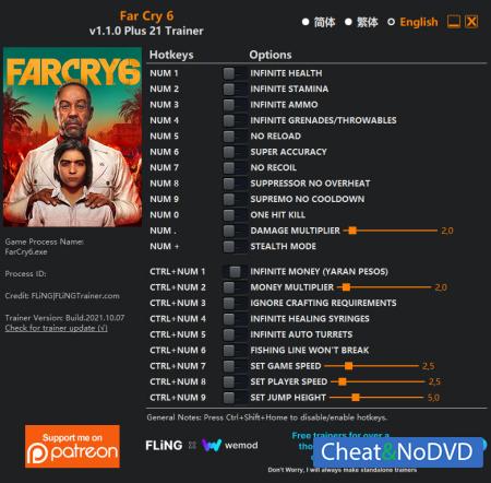 Far Cry 6  Trainer +21 v1.1.0 {FLiNG}