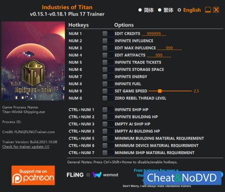 Industries of Titan  Trainer +17 v0.18.1 {FLiNG}