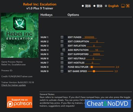 Rebel Inc: Escalation  Trainer +9 v1.0 {FLiNG}