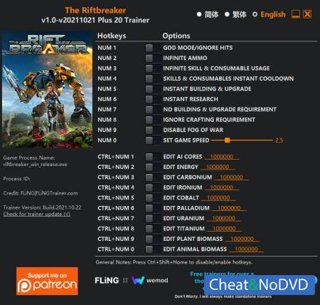 The Riftbreaker  Trainer +20 v1.0 {FLiNG}