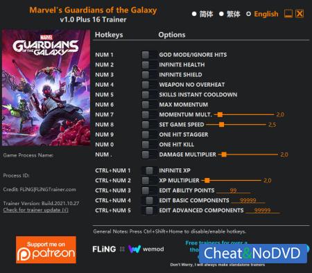 Marvel's Guardians of the Galaxy  Trainer +16 v1.0 {FLiNG}