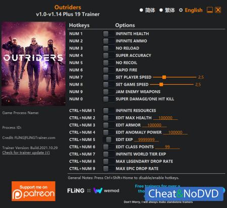 Outriders  Trainer +19 v1.14 {FLiNG}