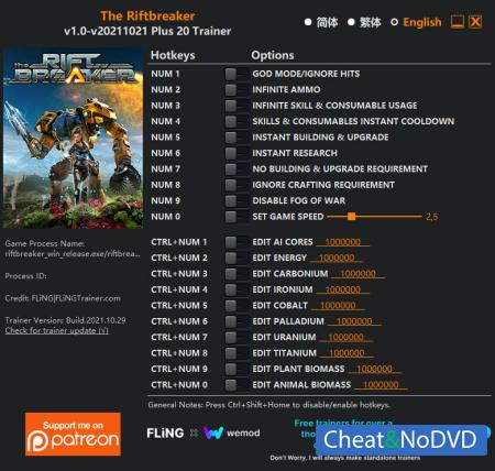 The Riftbreaker  Trainer +20 v1.0 2021.10.21 {FLiNG}