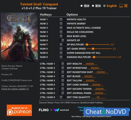 Tainted Grail: Conquest  Trainer +19 v1.2 {FLiNG}