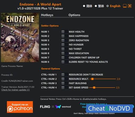 Endzone - A World Apart  Trainer +12 v2021.10.28 {FLiNG}