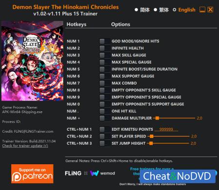 Demon Slayer -Kimetsu no Yaiba- The Hinokami Chronicles  Trainer +15 v1.11 {FLiNG}