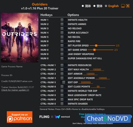 Outriders  Trainer +19 v1.16 {FLiNG}
