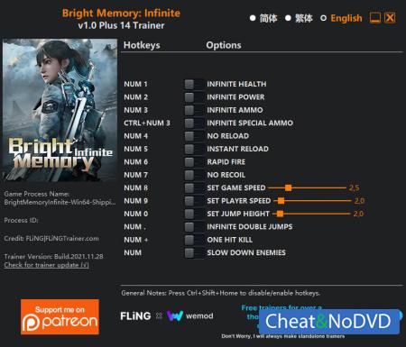 Bright Memory: Infinite  Trainer +14 v1.0 {FLiNG}