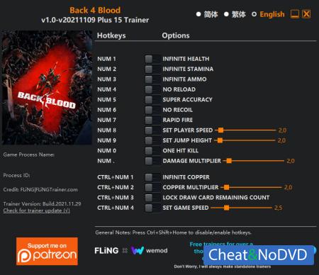 Back 4 Blood  Trainer +15 v2021.11.09 {FLiNG}