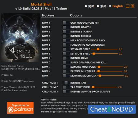 Mortal Shell  Trainer +16 v1.0 Build 08.25.21 {FLiNG}