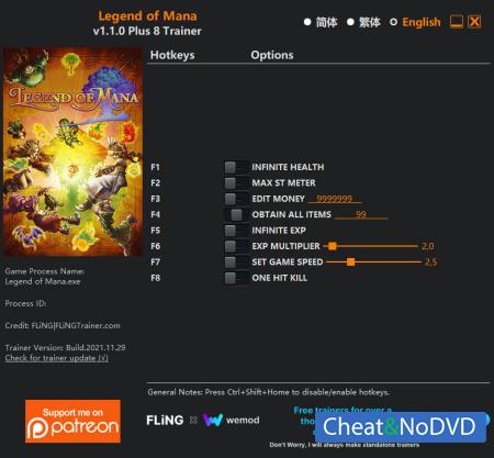 Legend of Mana  Trainer +8 v1.1.0 {FLiNG}