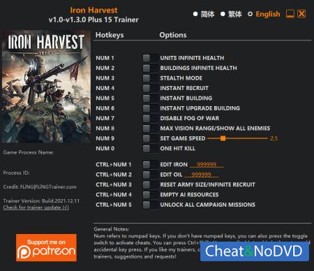 Iron Harvest  Trainer +14 v1.3.0 {FLiNG}