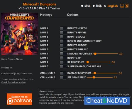 Minecraft Dungeons  Trainer +12 v1.12.0.0 {FLiNG}