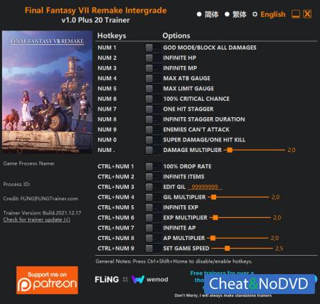 Final Fantasy VII Remake Intergrade  Trainer +20 v1.0 {FLiNG}