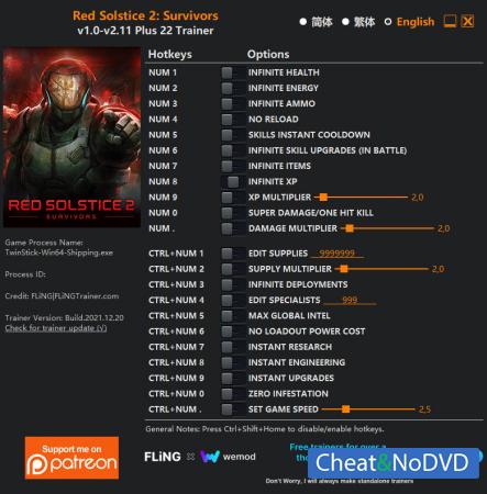 Red Solstice 2: Survivors  Trainer +22 v2.11 {FLiNG}