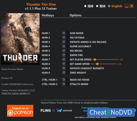 Thunder Tier One  Trainer +12 v1.1.1 {FLiNG}