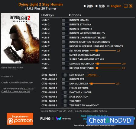 Dying Light 2 Stay Human  Trainer +20 v1.0.3 {FLiNG}