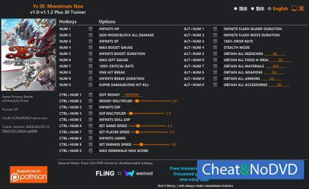 Ys IX: Monstrum Nox  Trainer +30 v1.1.2 {FLiNG}